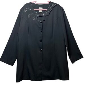 Vintage Embellished Jacket Rhinestone Button‎ Up Blazer 3XL Evening Formal Dress